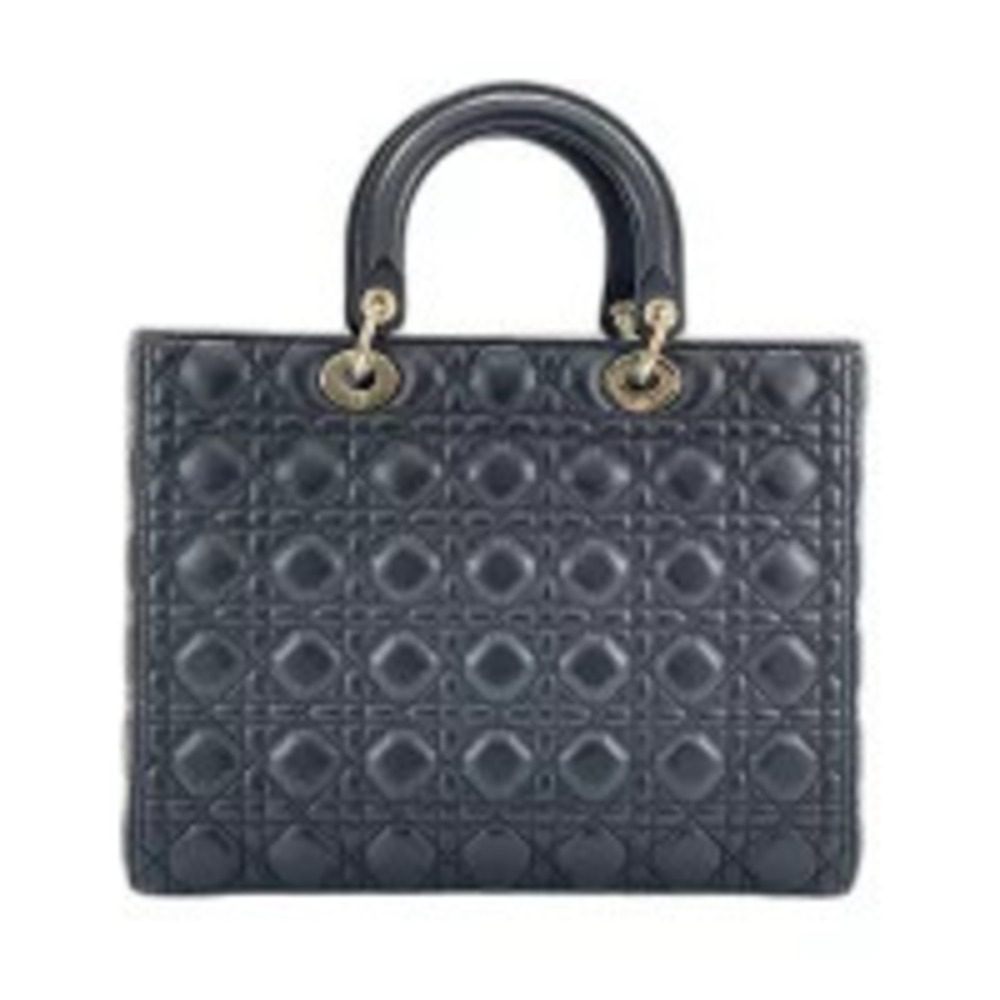 Christian Dior Lady Cannage Handbag Leather Black